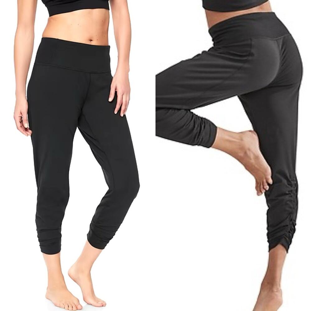 Athleta Barre Cinch Leggings Black Wide Waist Convertible Stretch Pant Size XS